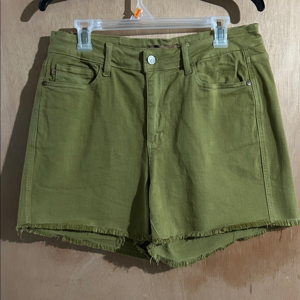 Judy Blue Olive Green Frayed Hem Denim Shorts